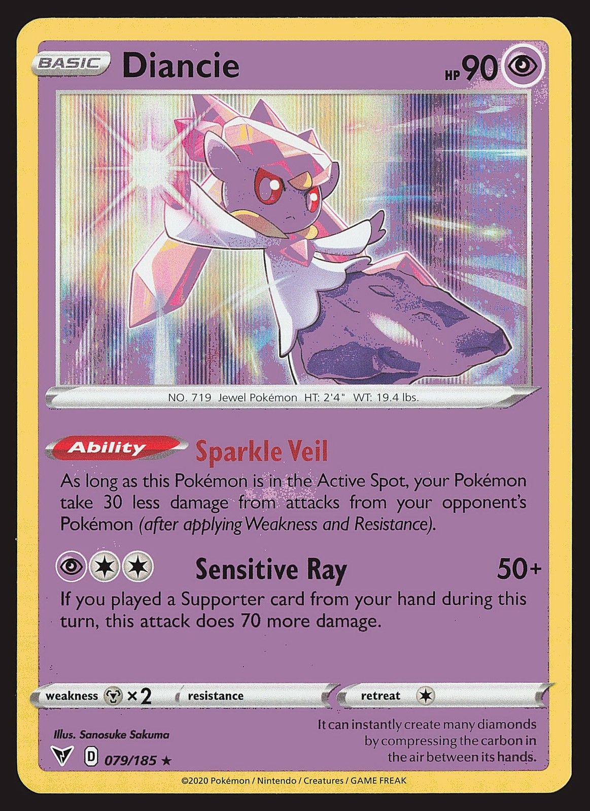 SWSH04: Vivid Voltage Diancie #079/185 Holo Rare Pokemon Card