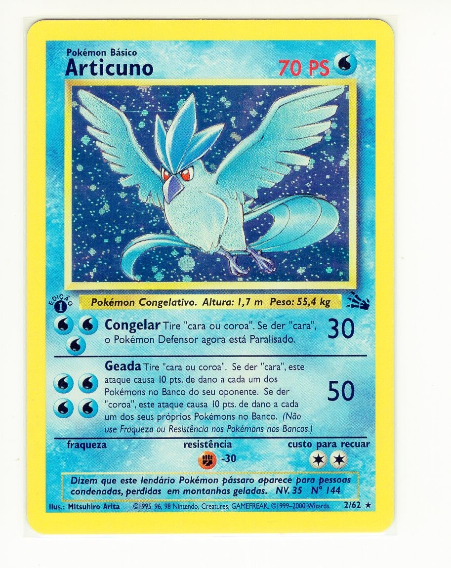 ~PT~ PORTUGUESE Articuno 1st Edition Fossil 2/62 Holo LP Pokemon Card (G8)