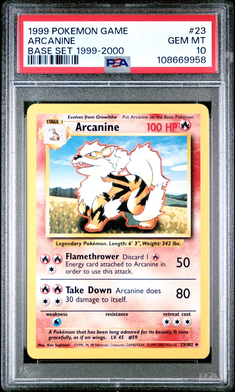 Pokemon Arcanine Base Set 1999-2000 #23/102 PSA 10 GEM MINT