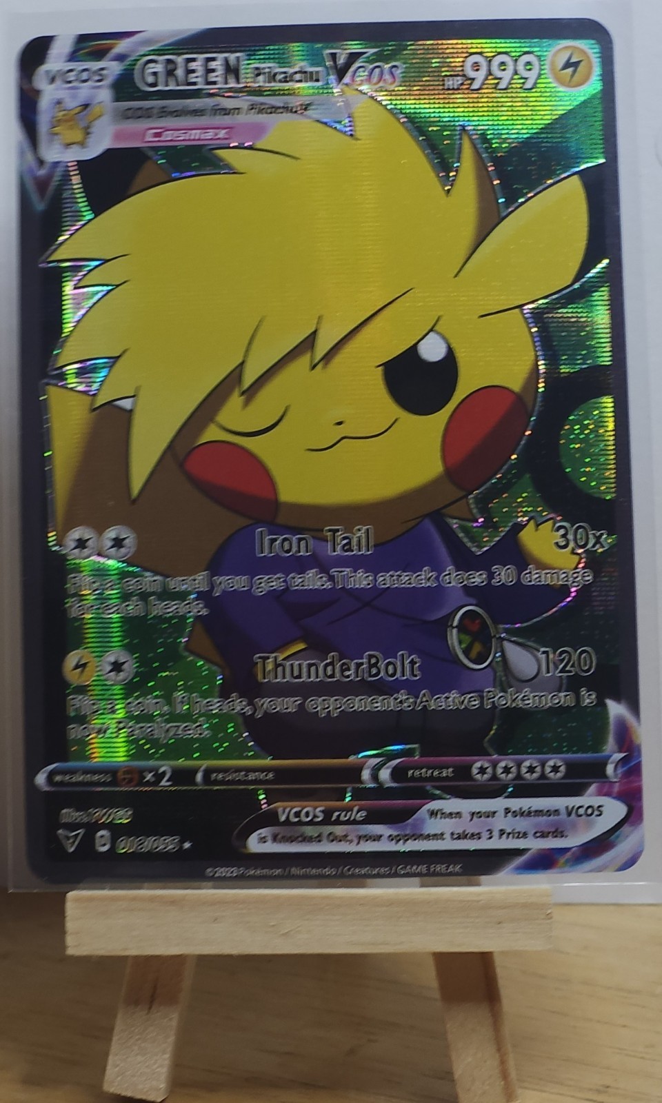 Pikachu Cosplay Green Blue Rival Pokemon Custom ACG Card Holo Foil Anime 018/055