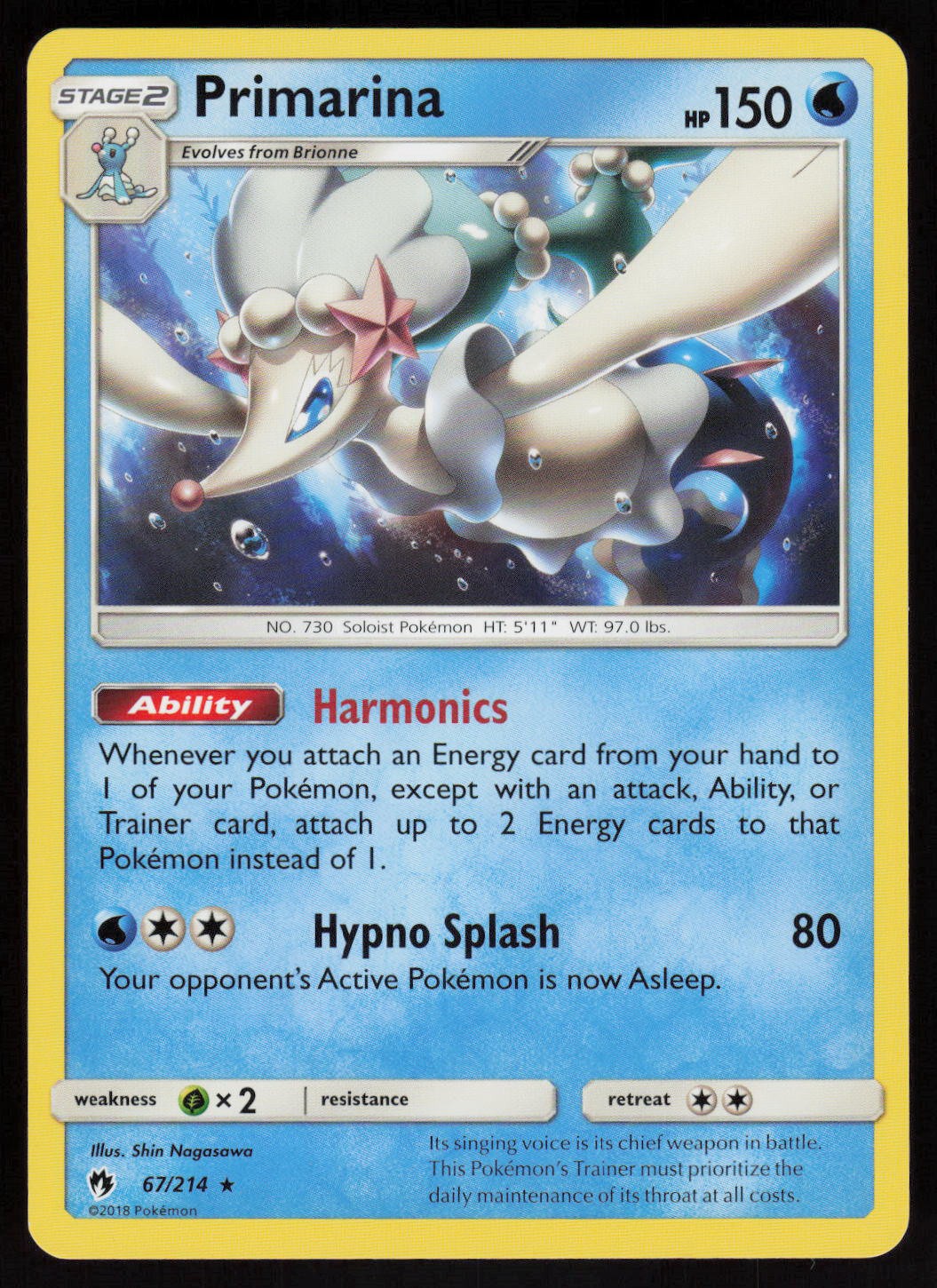 Primarina Rare SM – Lost Thunder 67/214 NM