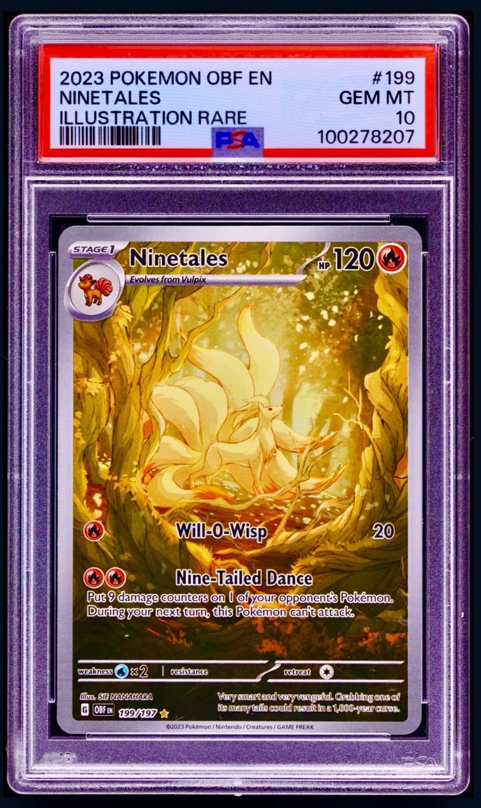 PSA 10 Ninetales Illustration Rare Holo 199/197 SV03 Obsidian Flames 2023 EN
