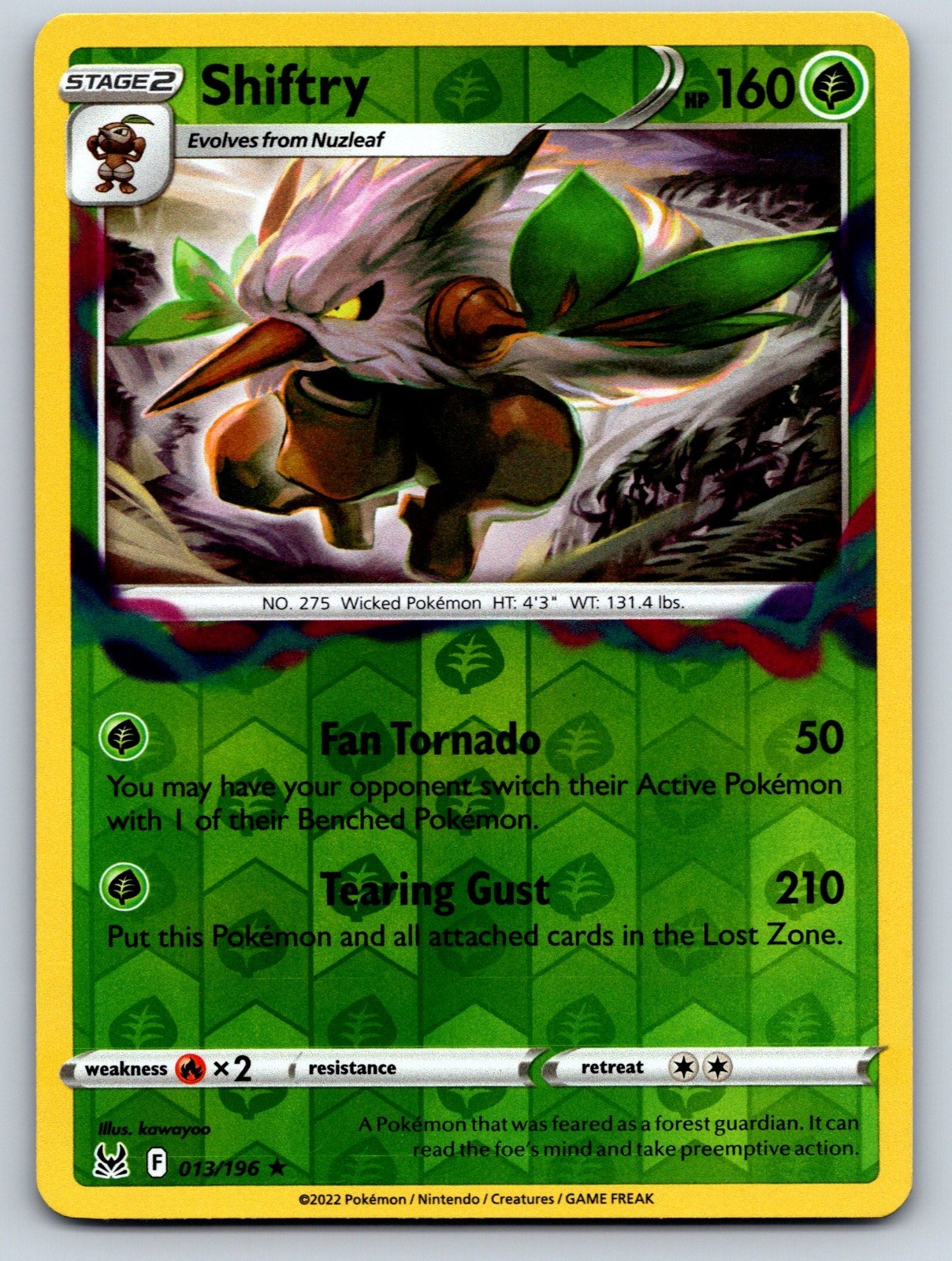 Shiftry Reverse Holo Holo Rare SWSH11: Lost Origin 013/196 NM