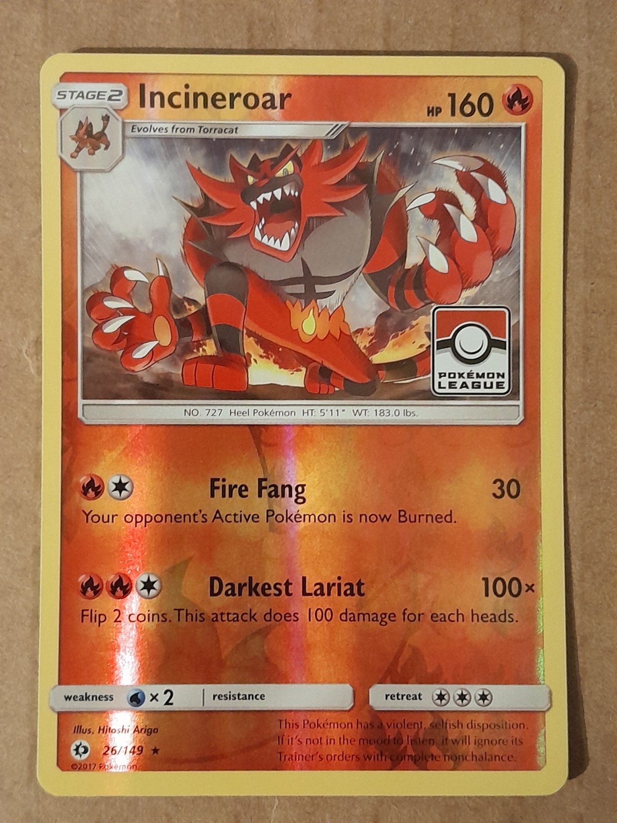 Incineroar 26/149 League Reverse Holo Promo NM-Mint See Pictures