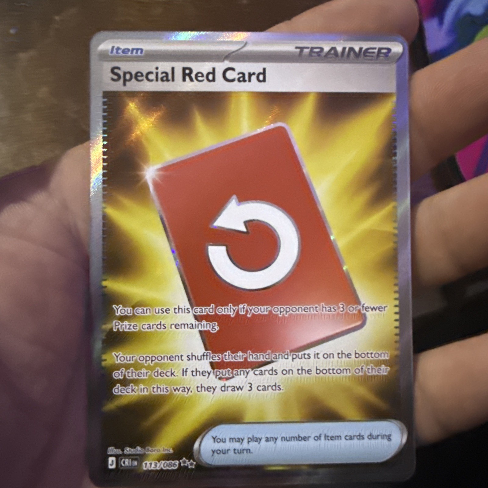 Special Red Card 113/111 Crimson Invasion Reverse Holo Rare English Trainer-Item