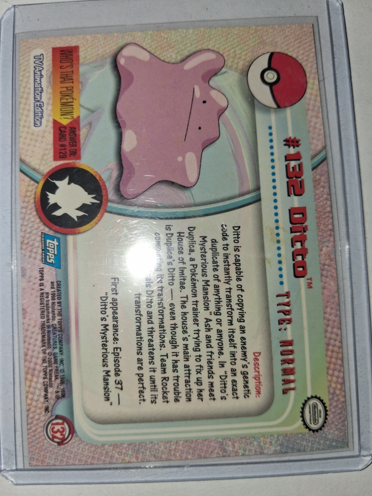 2000 Topps Pokémon TV Animation Edition Series 3 #132 Ditto Non Holo Blue Label
