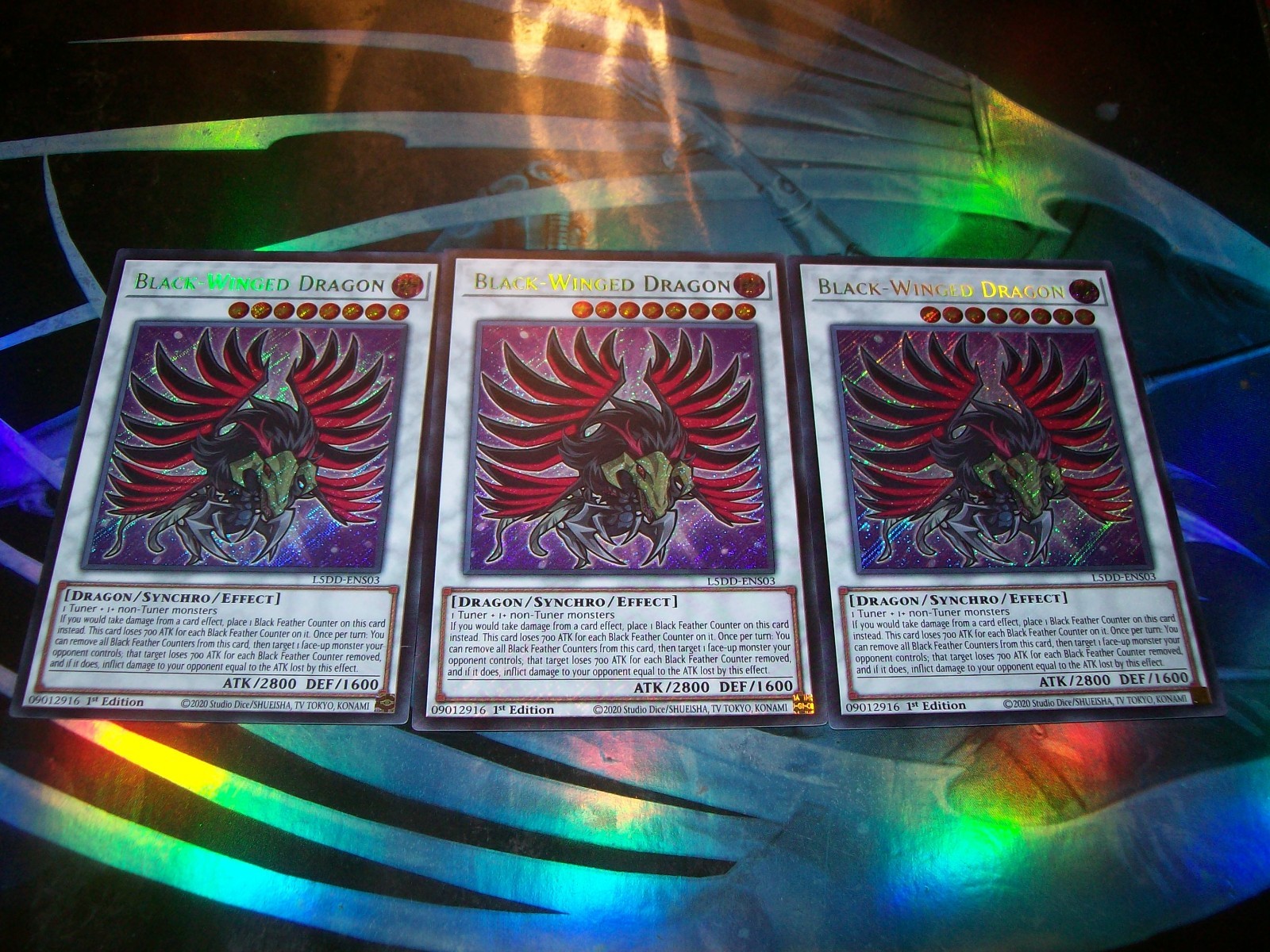 3x Black Winged Dragon Chibi Art 1st Edition Secret Rare L5DD-ENS03 Yu-Gi-Oh!