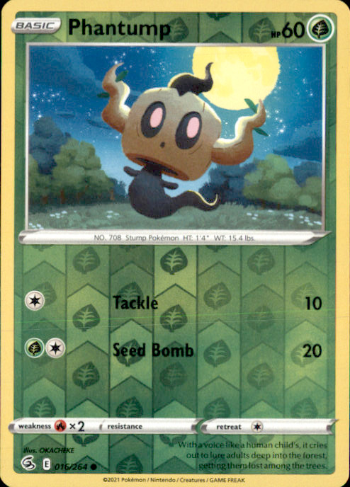 Phantump Reverse Holo Common SWSH08: Fusion Strike 016/264 NM OKACHEKE 2021