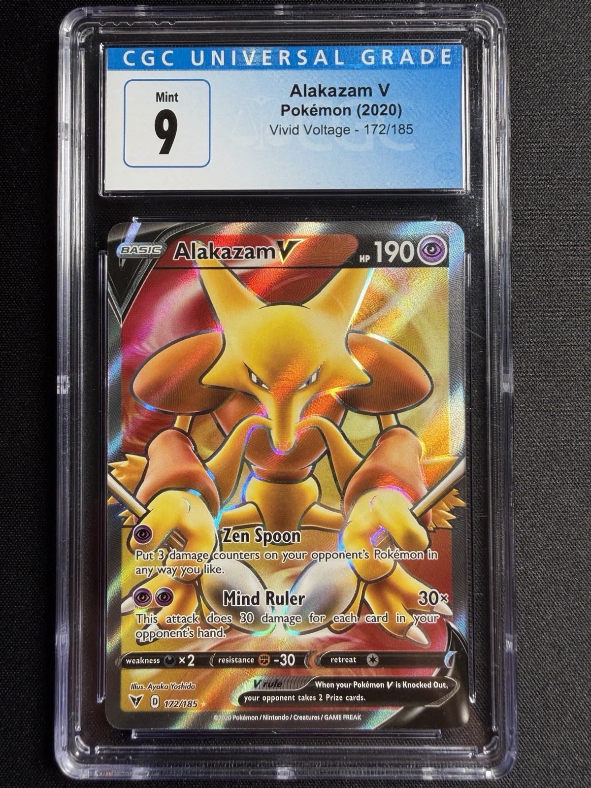 2020 POKEMON VIVID VOLTAGE #172/185 ALAKAZAM V CGC 9 Mint