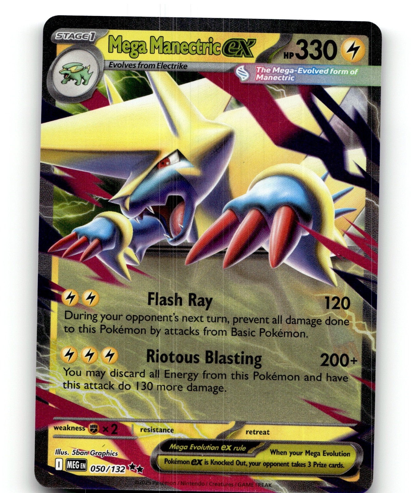 Mega Manectric ex Holo Double Rare ME01: Mega Evolution 050/132 NM 5ban Graphics