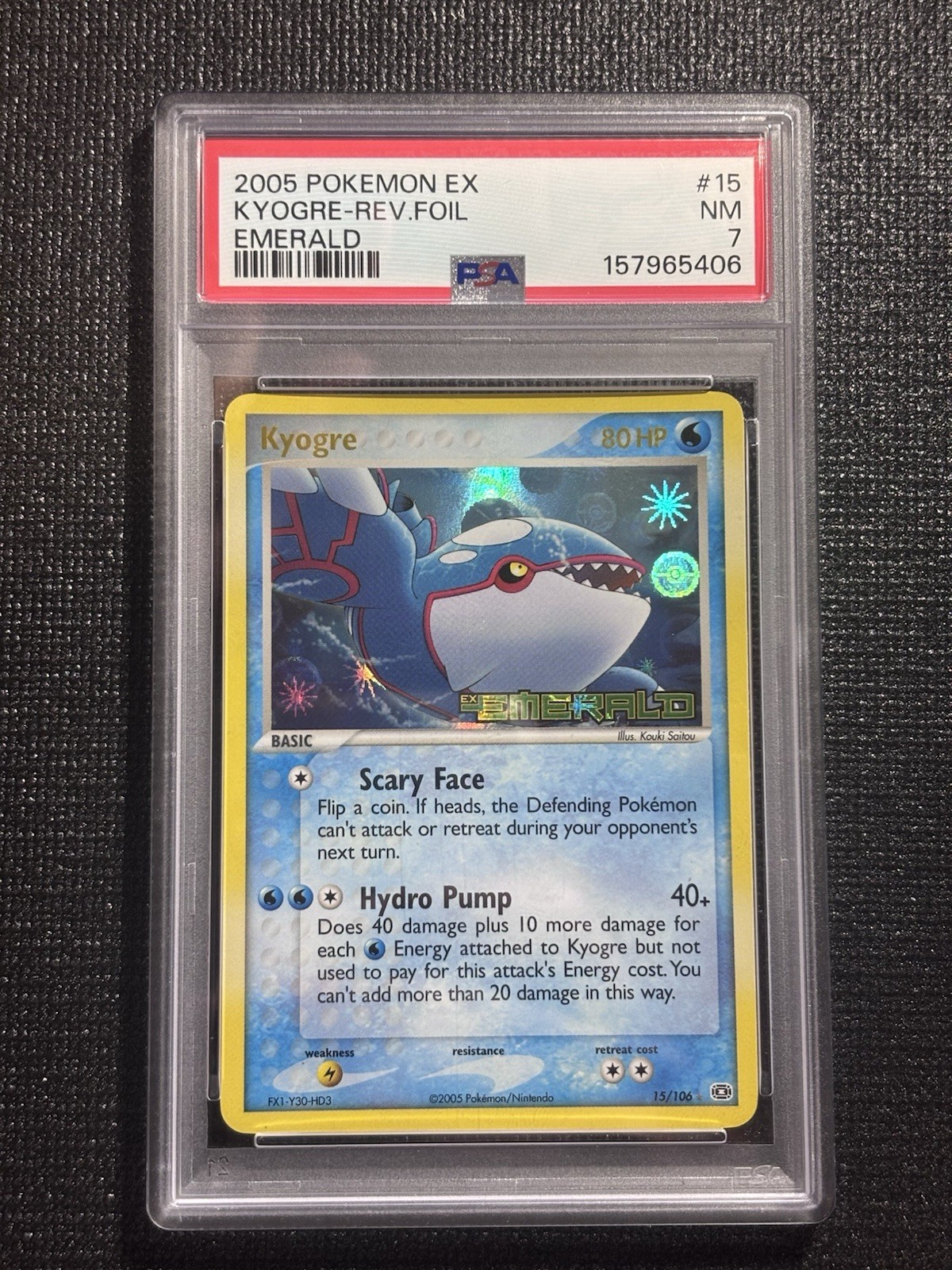 2005 Pokemon Kyogre 15/106 Emerald Reverse Holo PSA 7