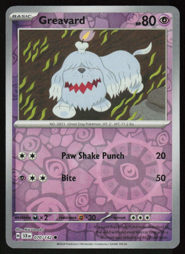 Greavard 70/142 Common Stellar Crown Pokemon Reverse Holo Near Mint