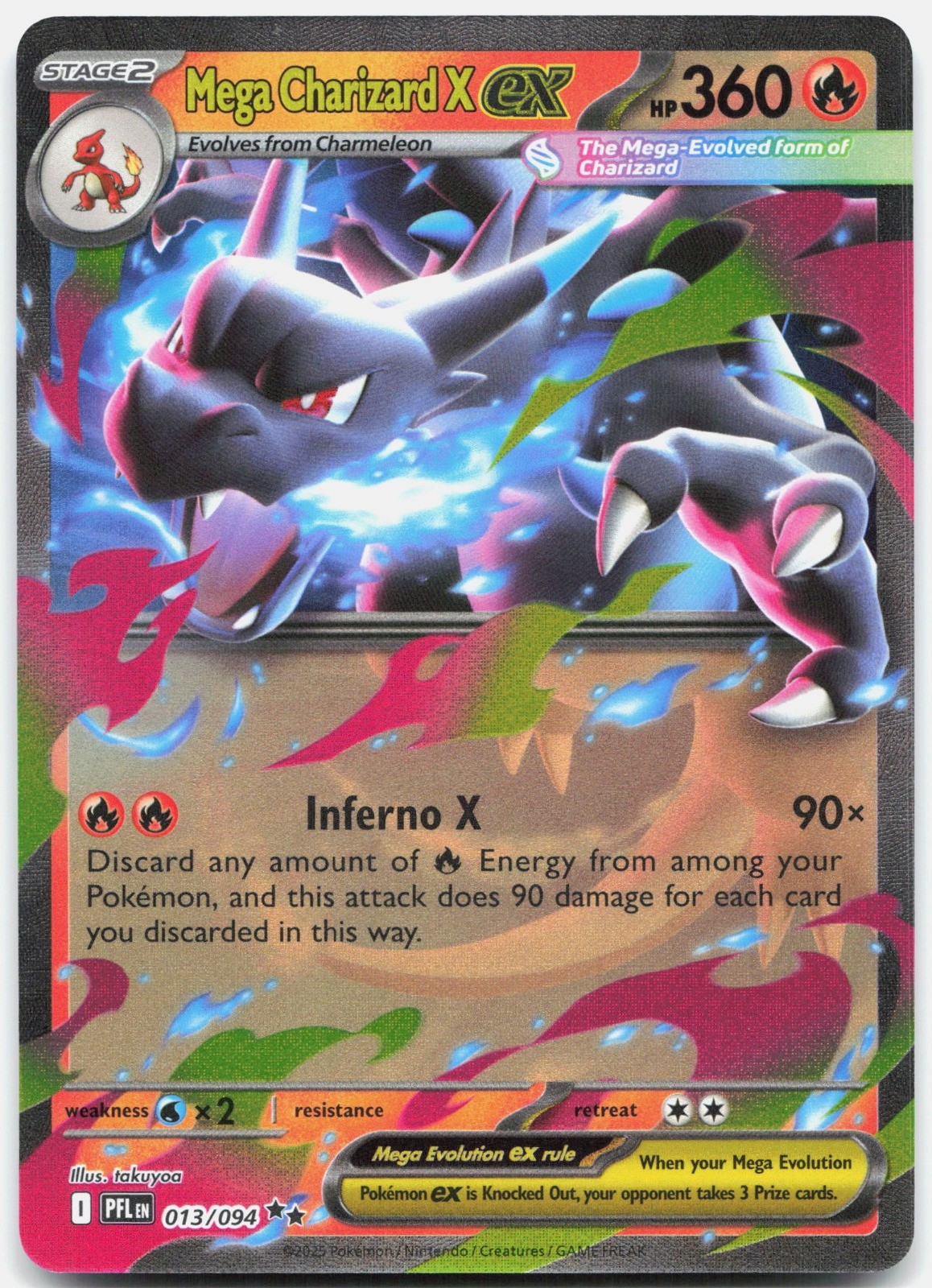 Mega Charizard X ex – Holo Double Rare ME02: Phantasmal Flames 013/094 NM