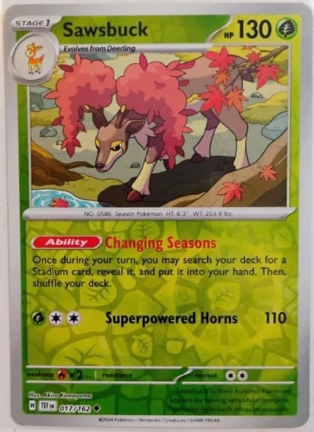 Sawsbuck 017/162 – Reverse Holo – Temporal Forces – NM/M
