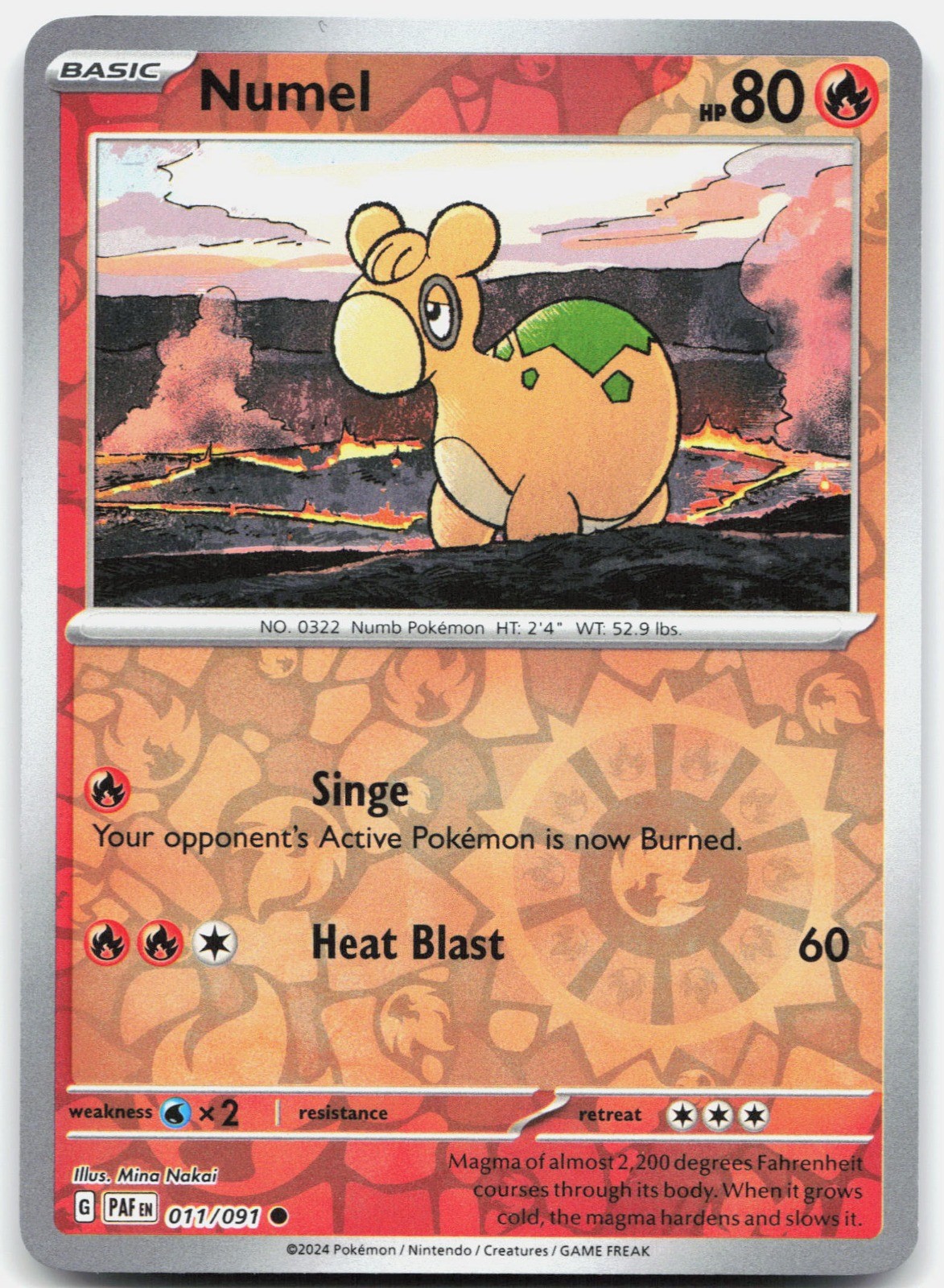 Numel Reverse Holo SV: Paldean Fates 011/091 NM Mina Nakai