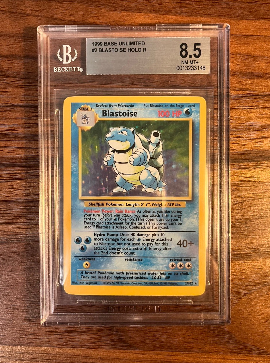 1999 Pokémon Blastoise Base Set Holo Unlimited 2/102 Beckett BGS 8.5
