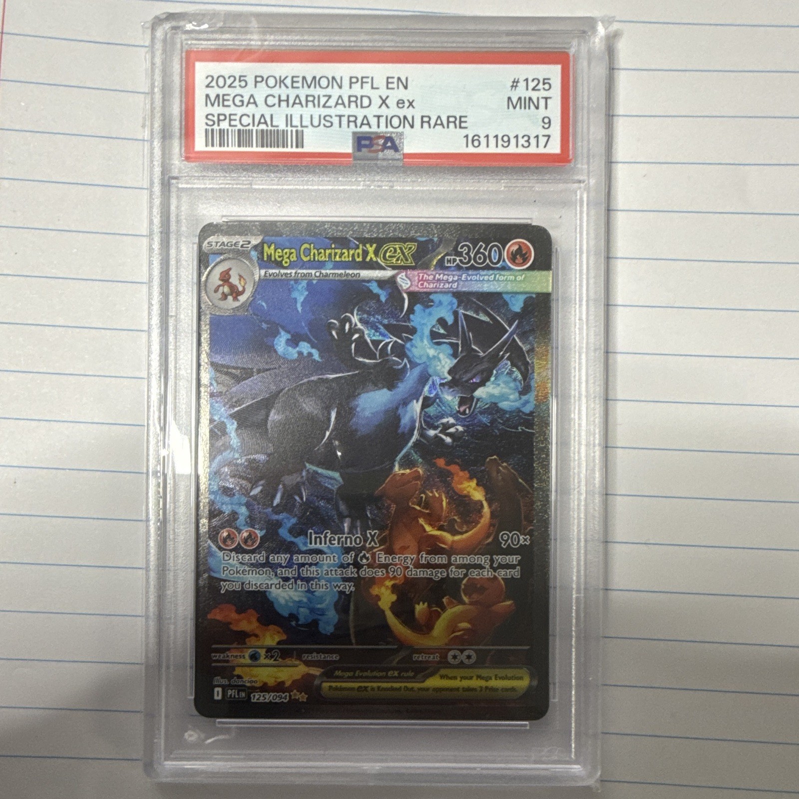 Pokemon Mega Charizard X ex 125/094 Phantasmal Flames SIR Holo Eng PSA 9
