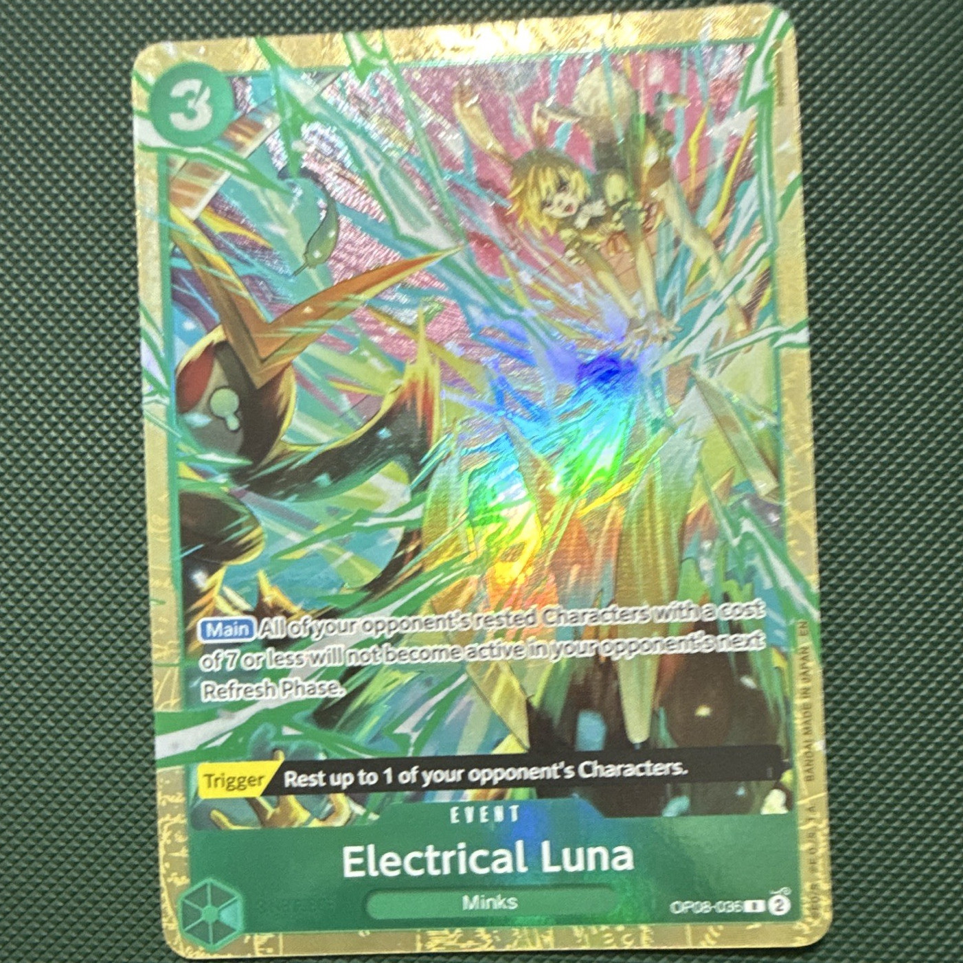 Bandai Electrical Luna OP08-036 One Piece Card Game Event Alt Art Holo Rare