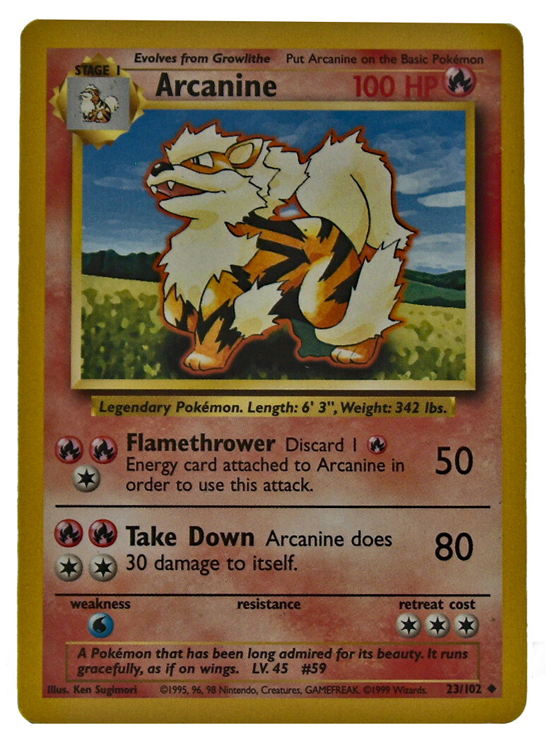 Arcanine 23/102 Uncommon Non Holo Base Set Unlimited WOTC NM w/eBay Tracking