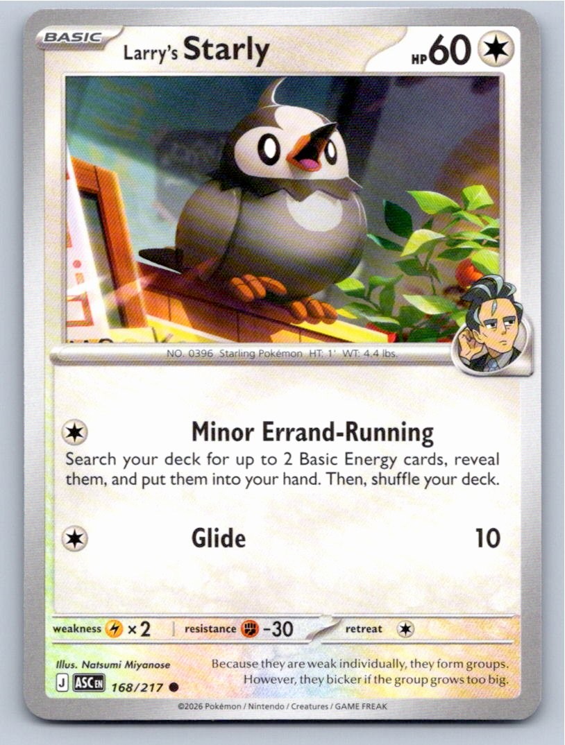 2026 POKEMON LARRY’S STARLY ASCENDED HEROES 168/217 COMMON NM A22833 FREE S&H