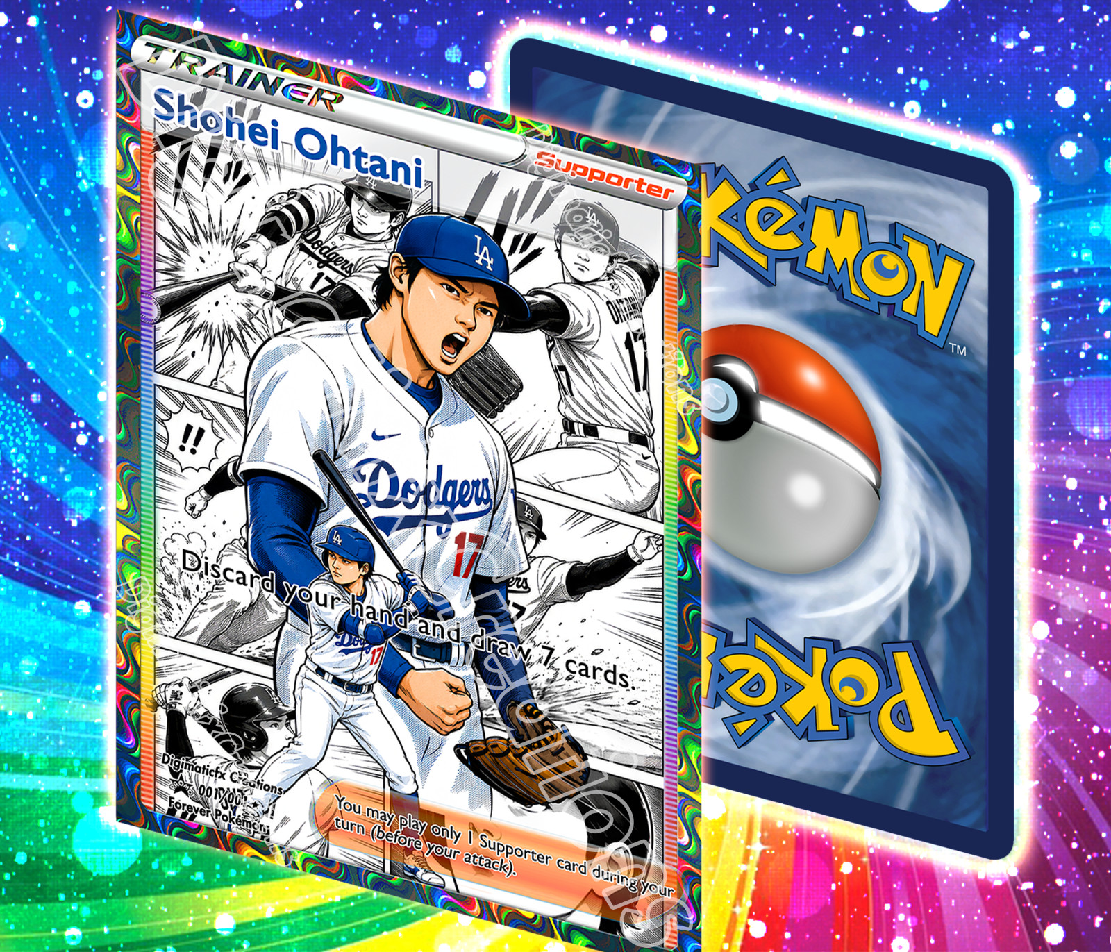 Shohei Ohtani. Alternate Manga Fan Art. Glossy Holographic