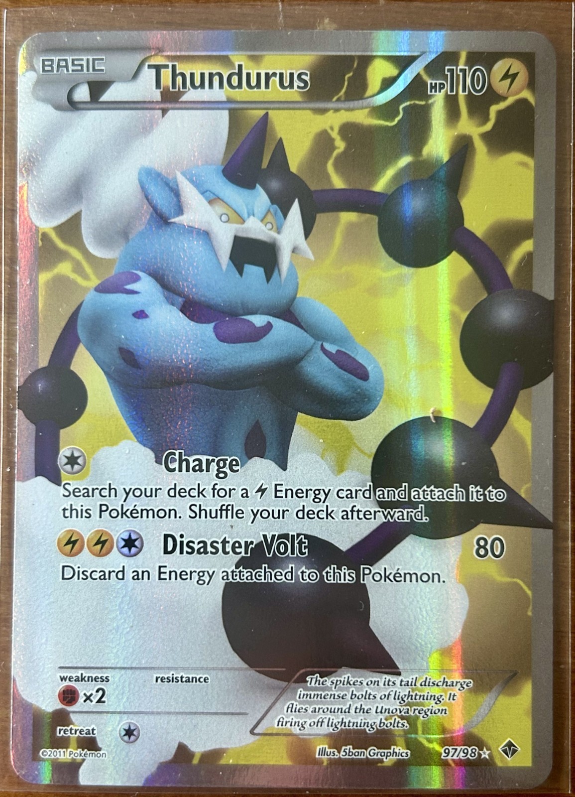 Pokemon Thundurus 97/98 2011, Holo, Full Art, Emerging Powers (Lightly Played)