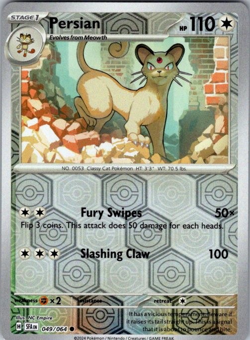 Persian 049/064 Common Shrouded Fable Pokemon Reverse Holo Near Mint
