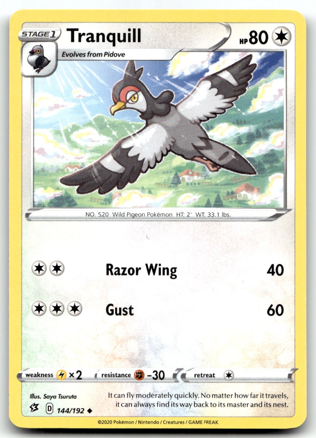 Tranquill 144/192 SWSH02: Rebel Clash Uncommon Normal Pokemon TCG NM