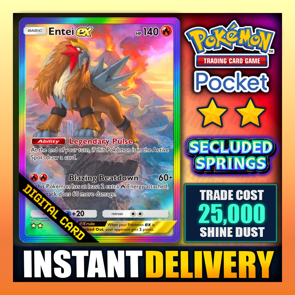 Entei EX – Pokemon TCG Pocket – Rainbow Art ⭐⭐ Secluded Springs – English ✅