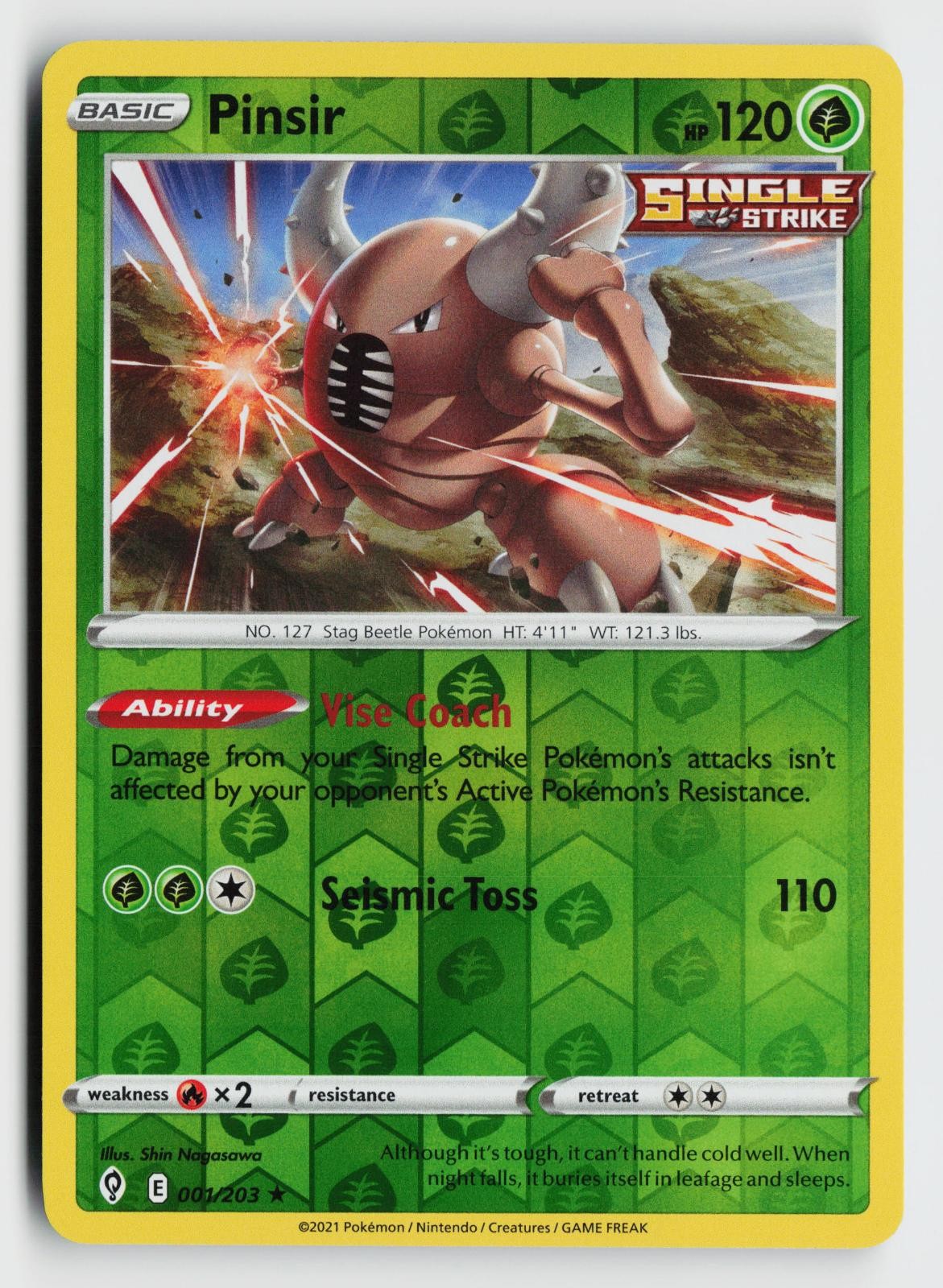 Pinsir 001/203 Rare Evolving Skies Pokemon Reverse Holo Near Mint