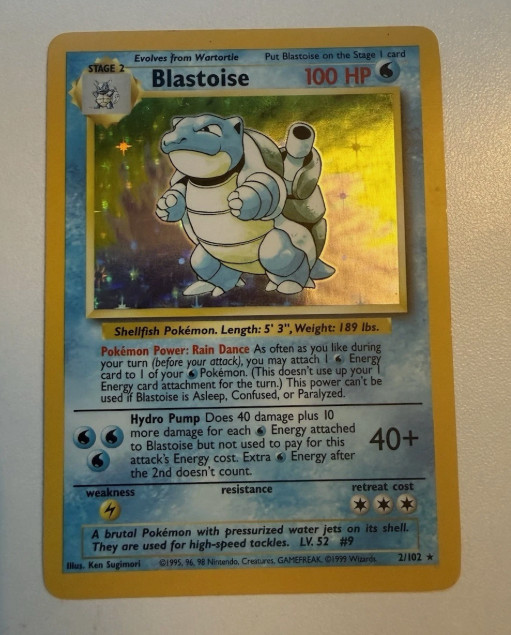 Pokemon TCG Blastoise 2/102 Base Set Unlimited Holo Rare English 1999 100 HP