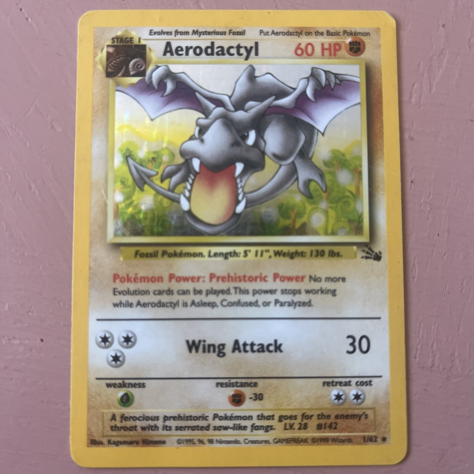 Pokémon Prerelease Aerodactyl #1/62 Holo Rare – 1st Edition Fossil – MP