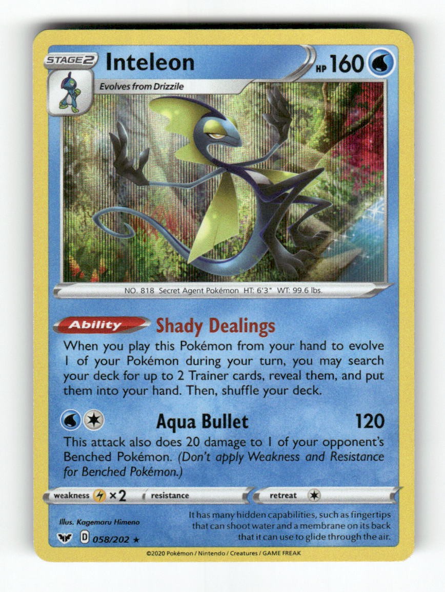 Inteleon – 058/202 – Sword & Shield – Pokemon – Rare – Holo NM
