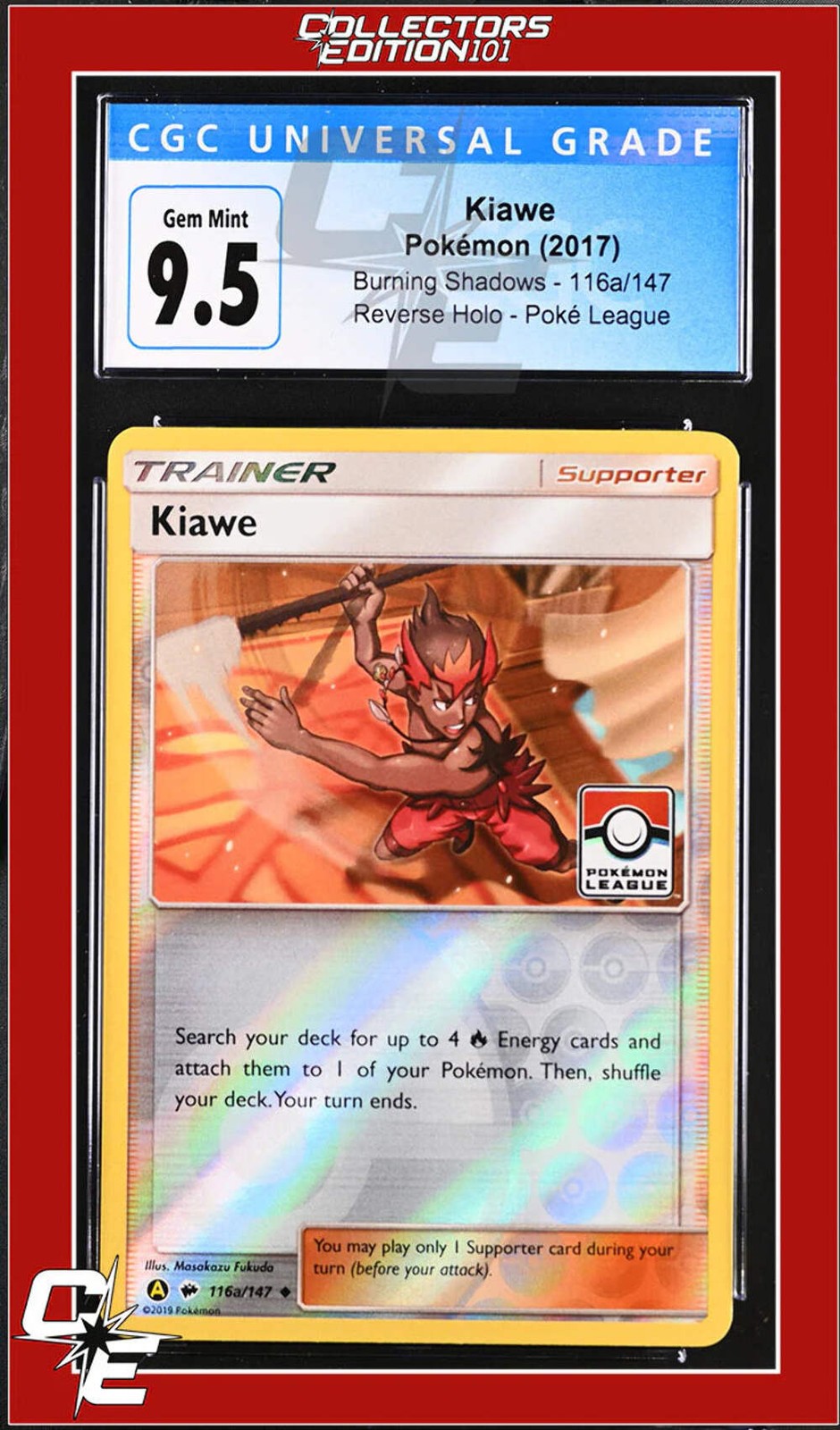 Burning Shadows Kiawe 116a/147 Alternate Art Pokemon League CGC GEM MINT 10