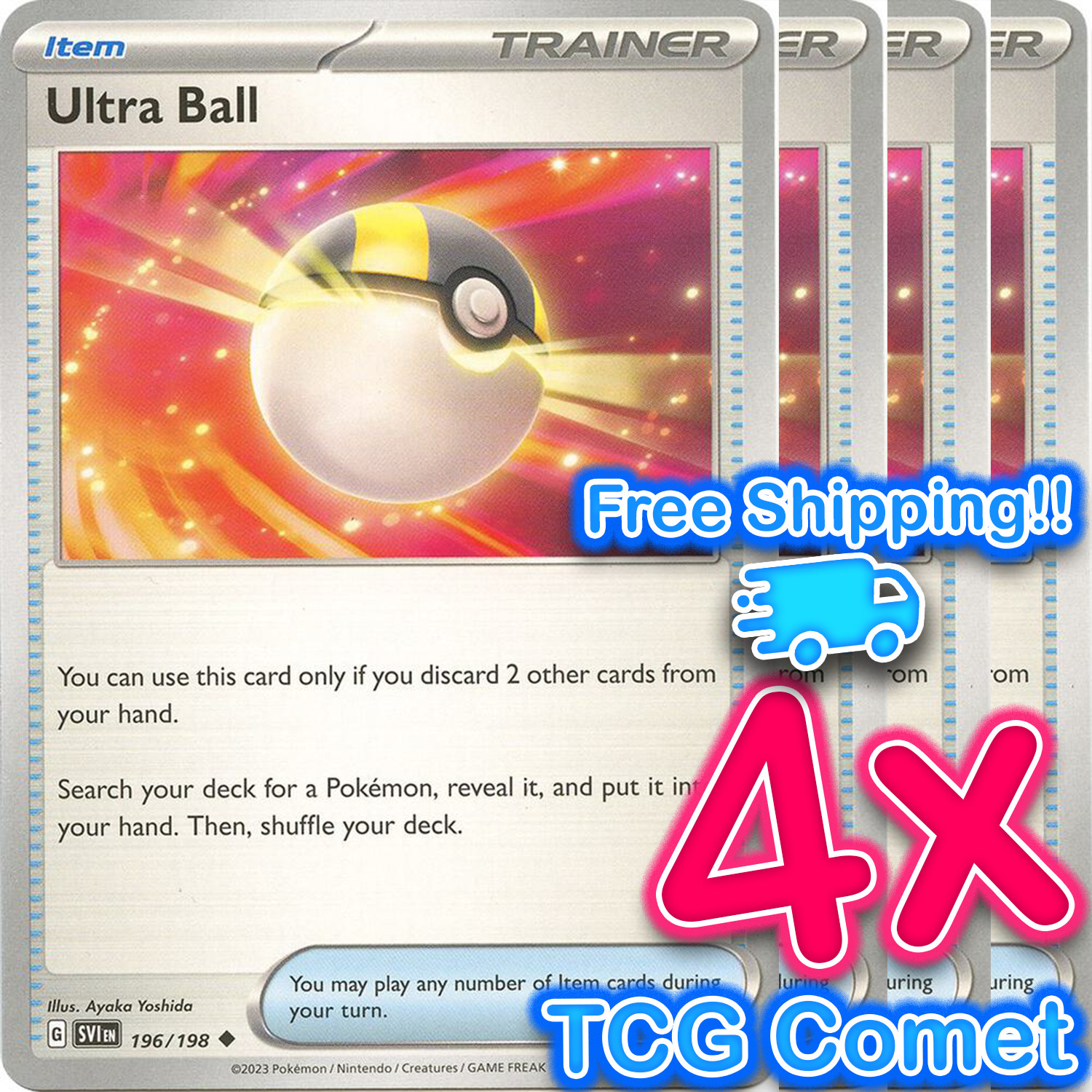 [4x Playset] Ultra Ball 196/198 SV01: Scarlet & Violet Base Set Pokemon TCG