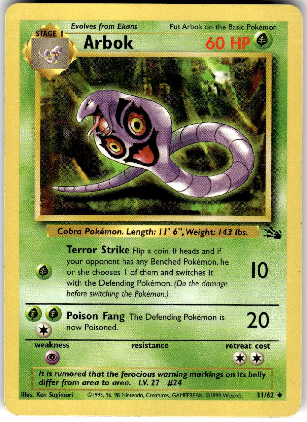 Arbok 31/62 Fossil Pokemon NM Fast Ship