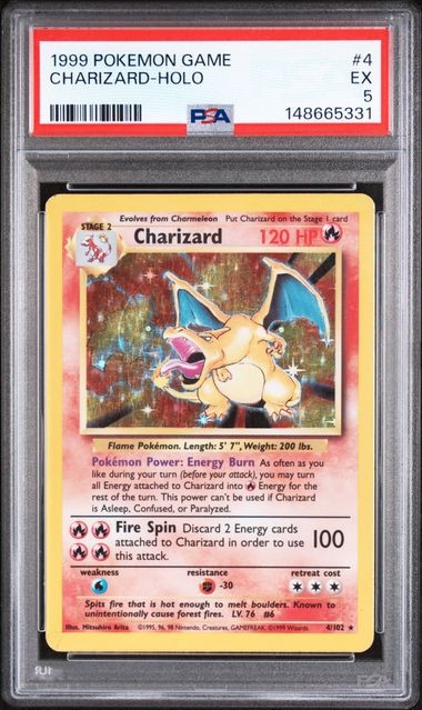 1999 POKEMON BASE SET UNLIMITED #4 CHARIZARD-HOLO PSA 5
