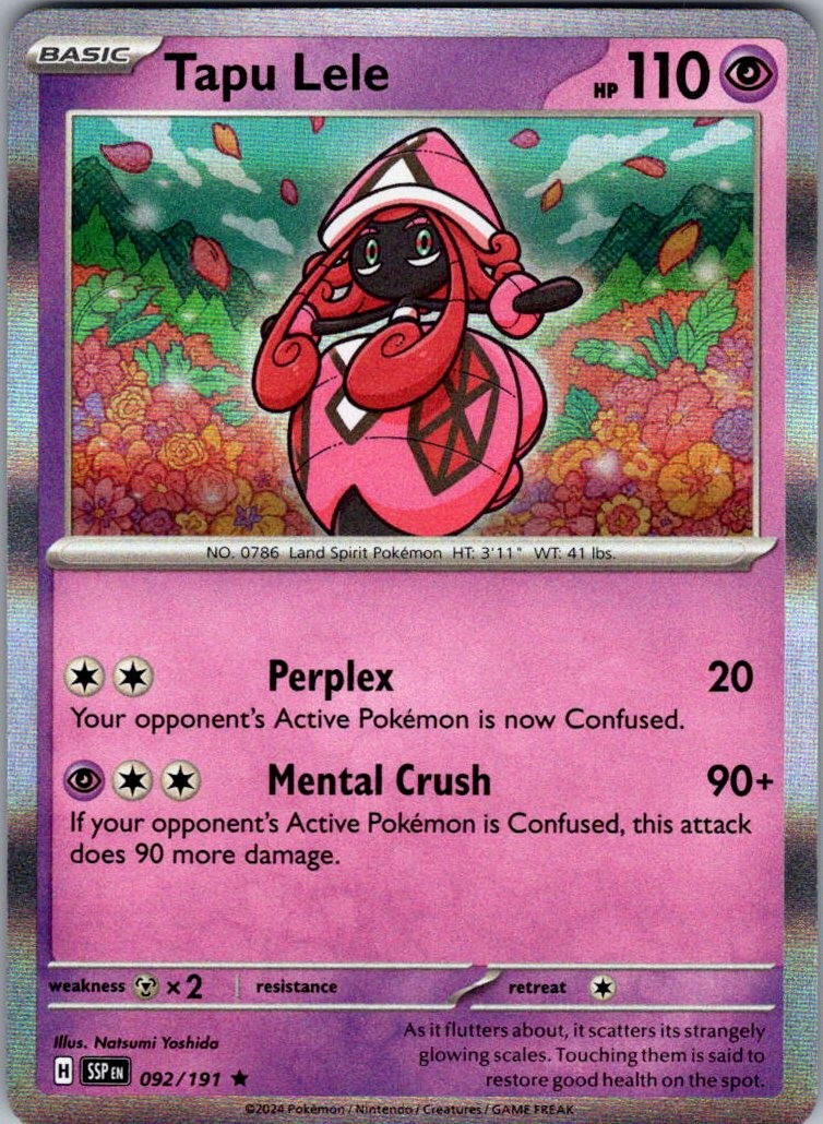 Tapu Lele Holo Rare SV08: Surging Sparks 092/191 NM Natsumi Yoshida