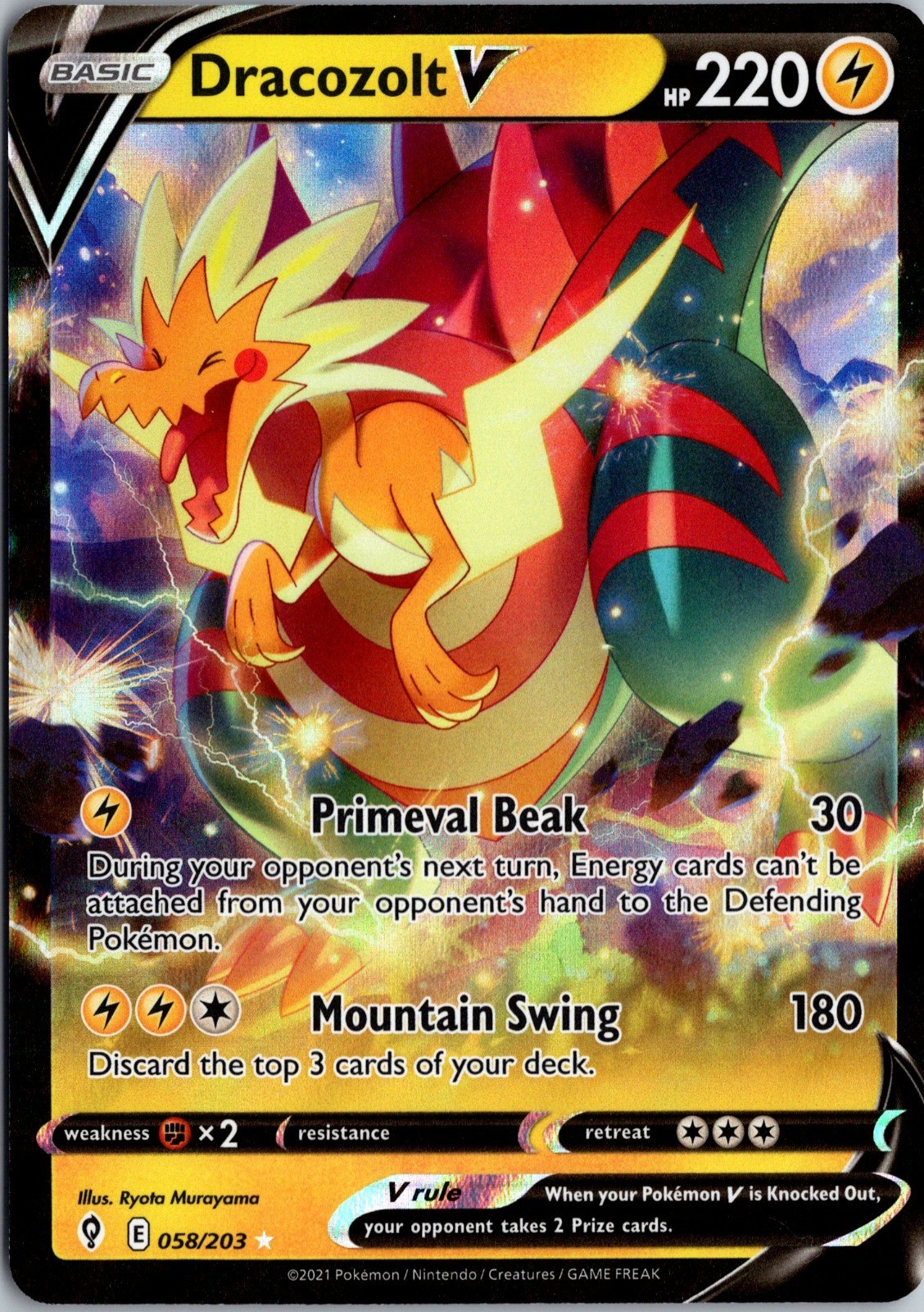 Dracozolt V Holo Ultra Rare SWSH07: Evolving Skies 058/203 NM