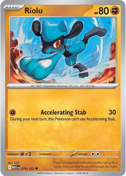 Riolu Reverse Holo Common ME01: Mega Evolution 076/132 NM hncl 2025