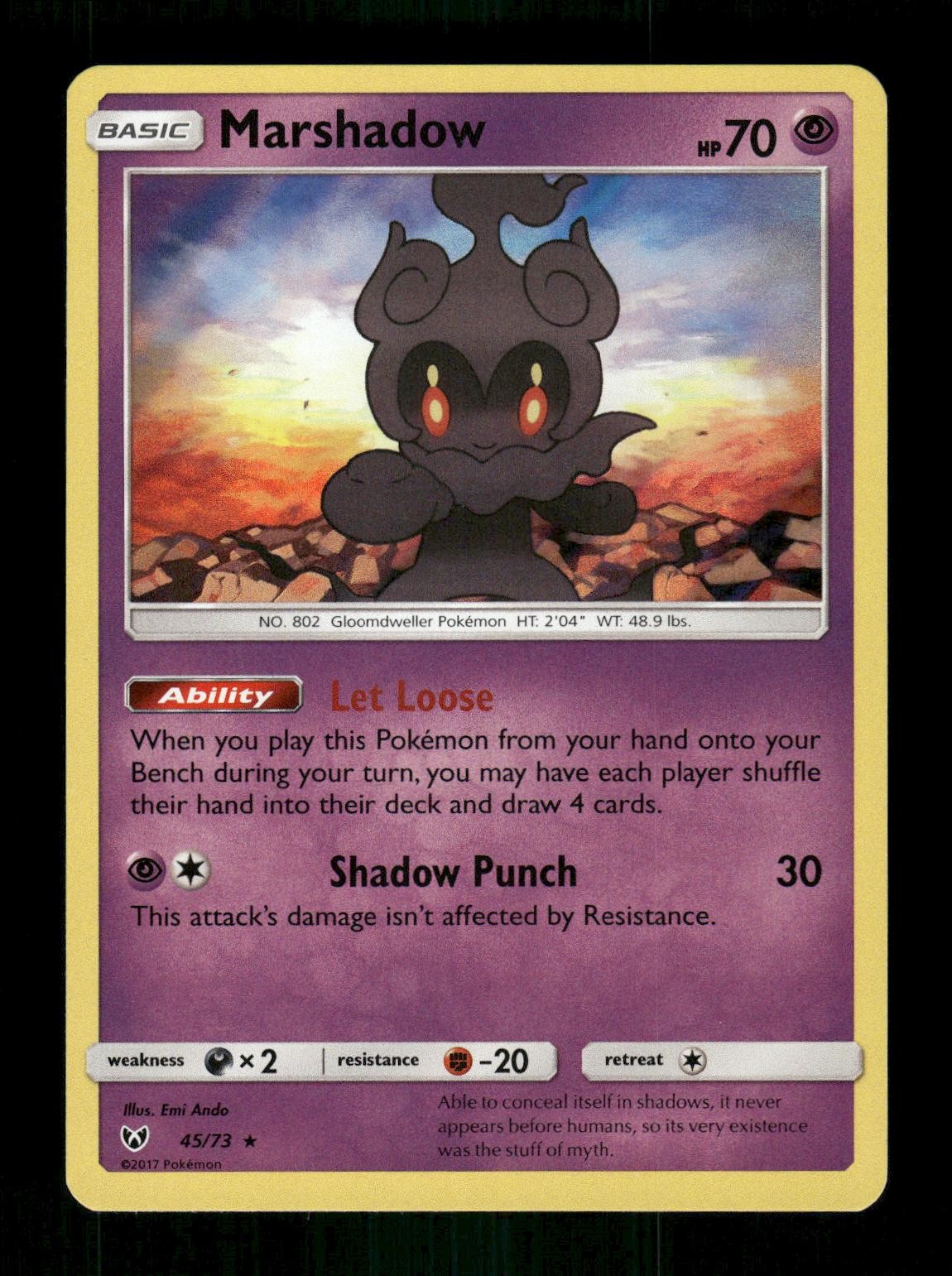 Marshadow 45/73 Holo Rare Shining Legends Pokemon LP Emi Ando