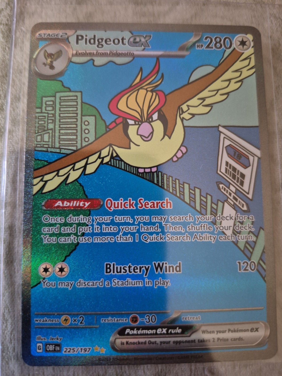 Pidgeot ex 225/197 Special Illustration Rare Obsidian Flames Pokemon Holo NM