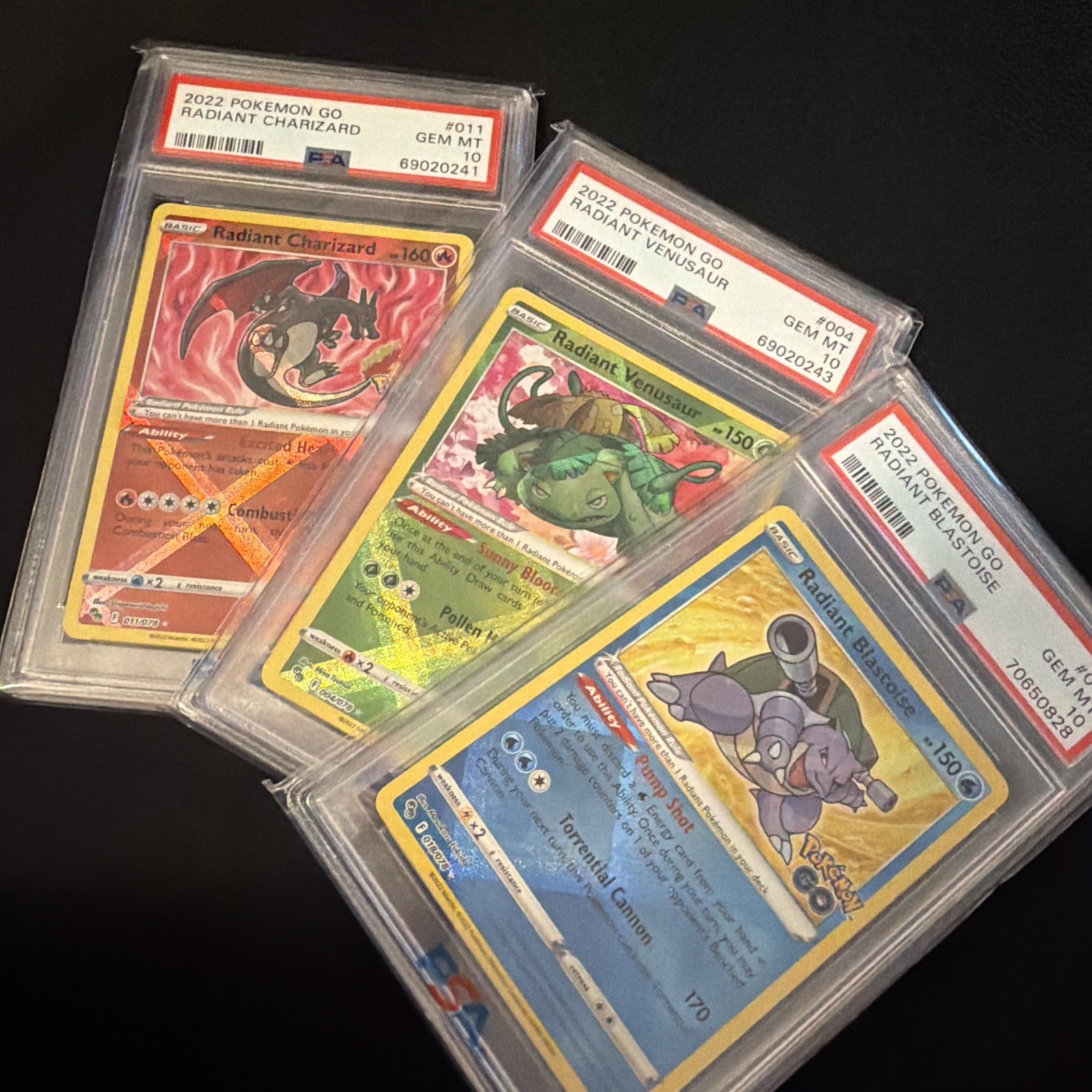 2022 POKEMON GO RADIANT VENUSAUR 004 BLASTOISE 018 CHARIZARD 011 PSA 10