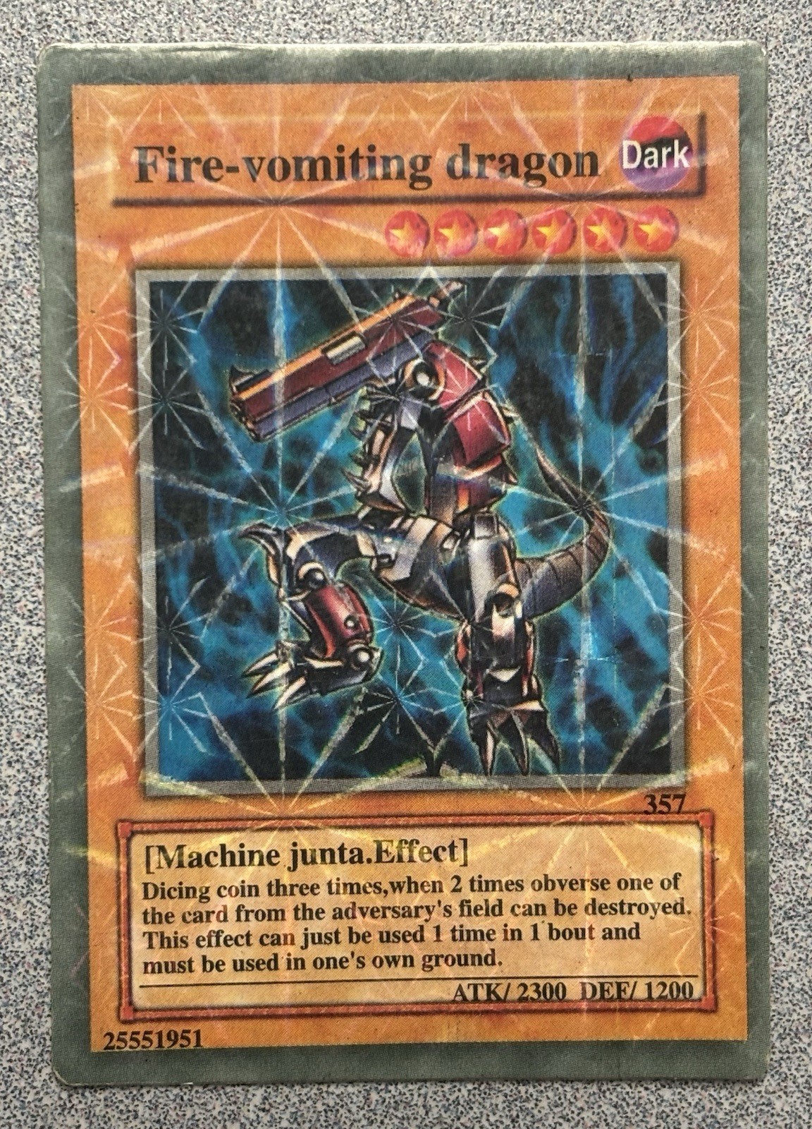 Fire-Vomiting Dragon Yugioh! Fake Novelty Card #357 LP
