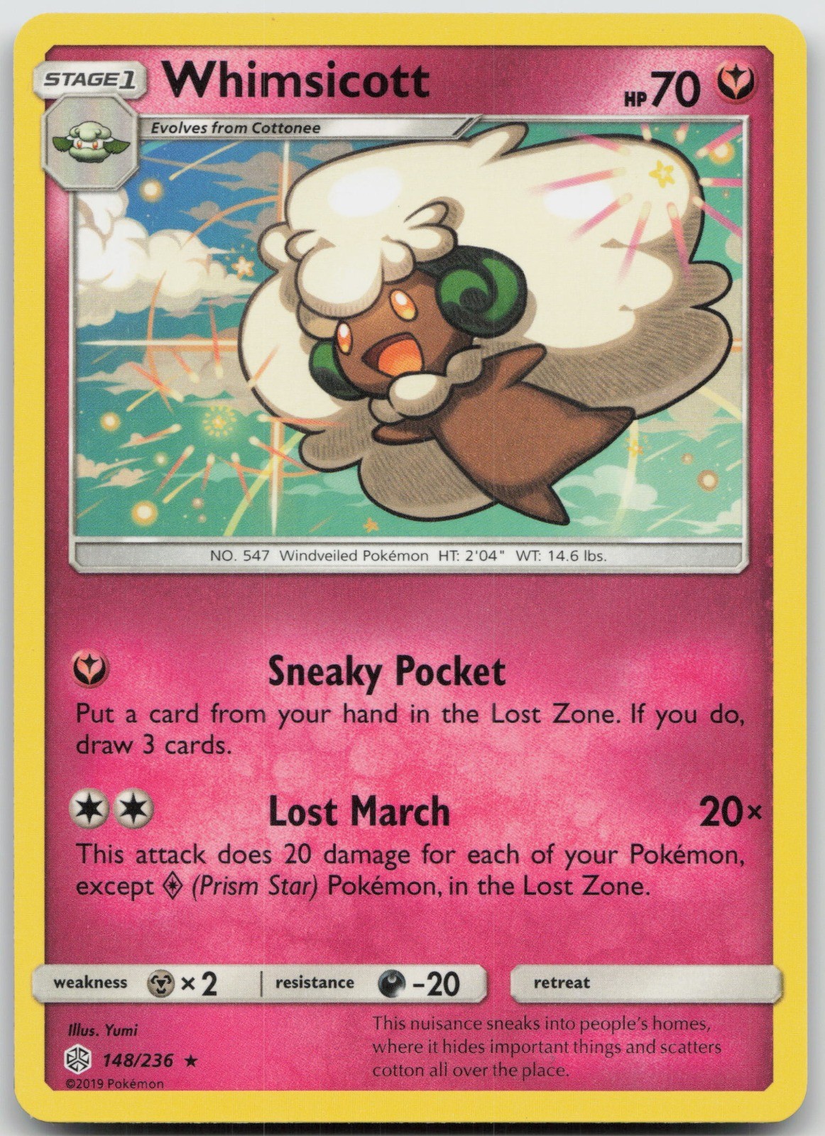 Whimsicott Rare SM – Cosmic Eclipse 148/236 NM Yumi