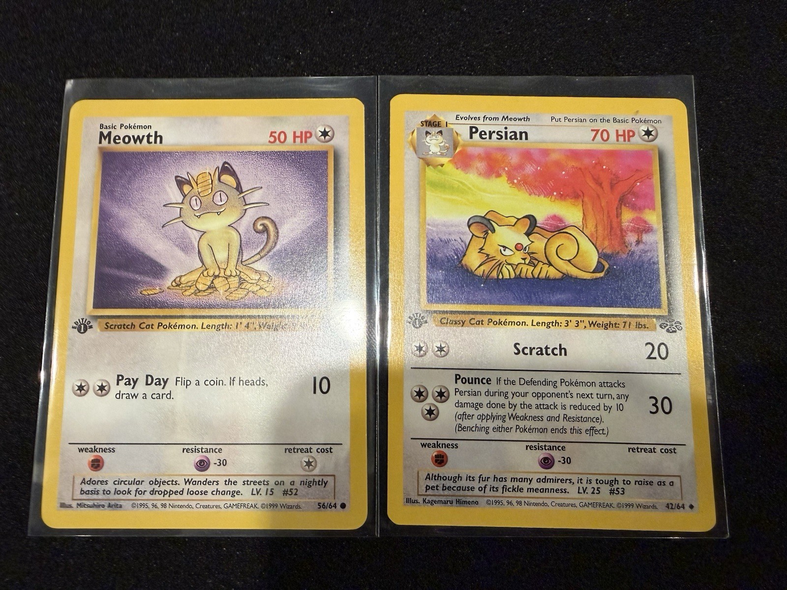 Pokemon Meowth & Persian 1st Edition Jungle 56/64 42/64 Pair NM+