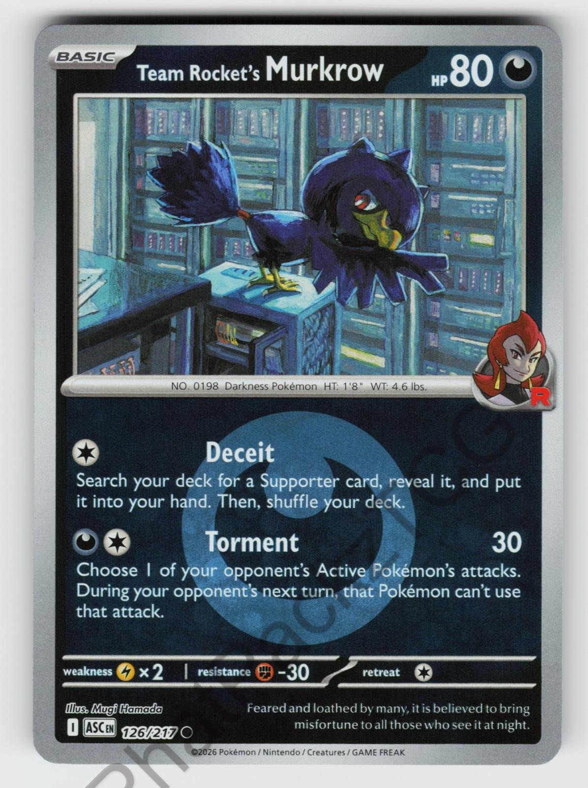 Team Rocket’s Murkrow (Energy Sym) 126/217 Ascended Heroes Reverse Holo NM/M