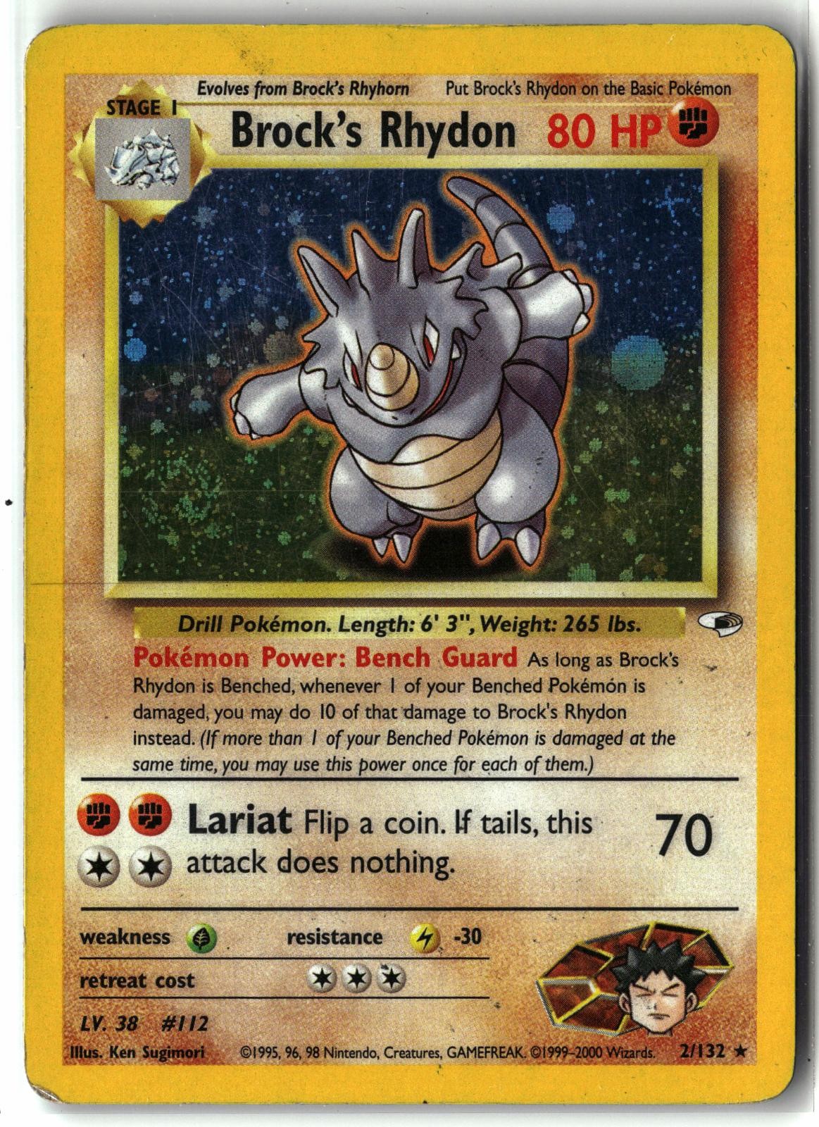 2000 Brock’s Rhydon ⭐️ 2/132 🌀Swirl🌀 Holo Rare WOTC Gym Heroes Pokemon MP