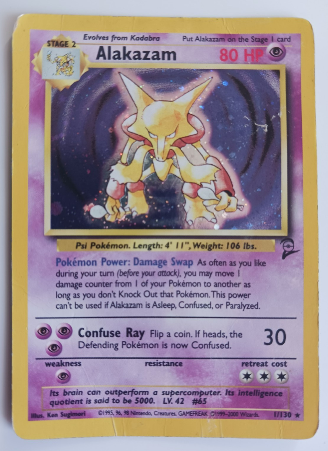 Alakazam Pokemon Card Holo WOTC 1/130 Base Set 2 Rare Vintage 2000 Original HP