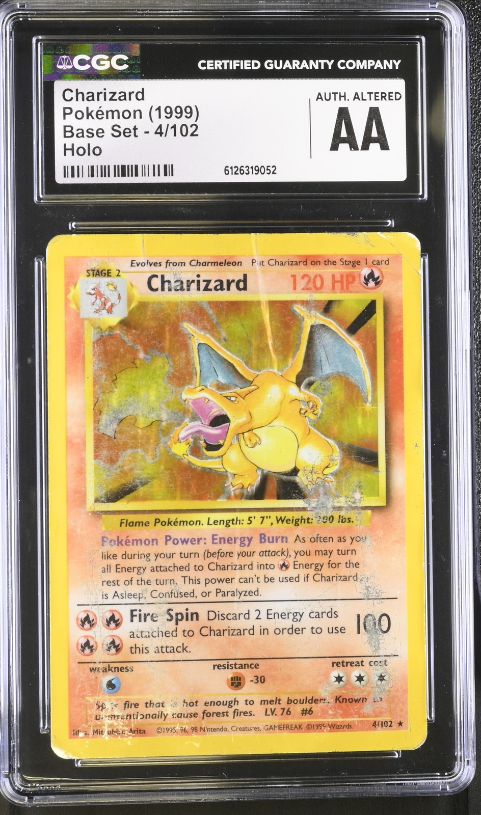 CGC Authentic Altered Charizard 1999 Base Set 4/102 Holo Pokemon Card